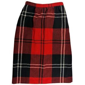 Vintage 70s Jack Winter Red Plaid Wool Skirt Women’s 8 Knee High Pockets Lined